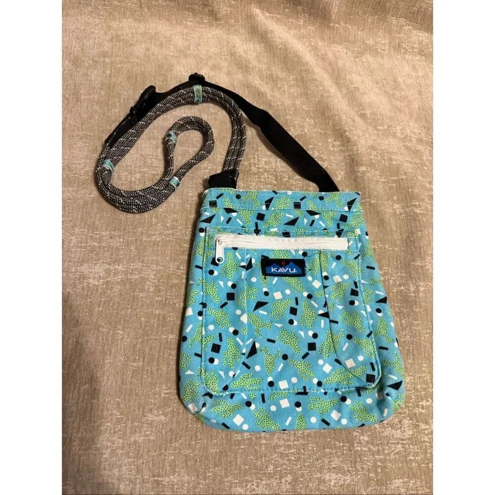 KAVU Women's Keepalong Cactus Confetti Canvas Sling Crossbody Bag Green Blue OS